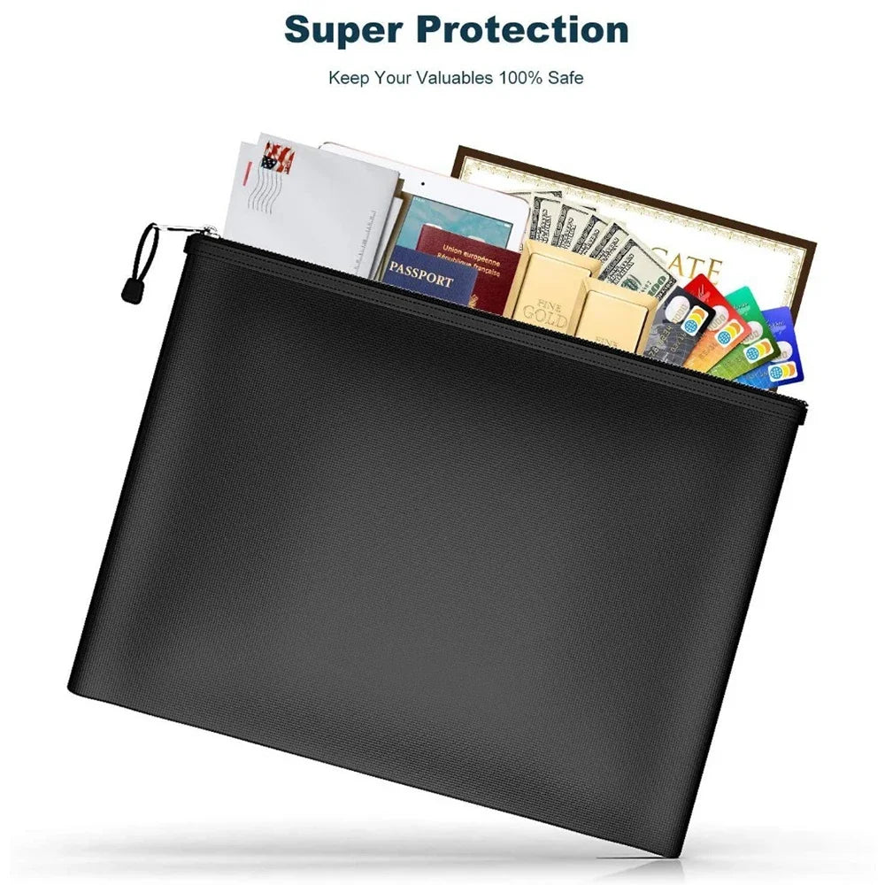 Fireproof Money Bag Flame Resistant Waterproof Document File Pouch Cash Bank Deposit Safe Storage With Pockets Zippers