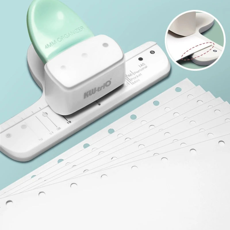 KW-TRIO Multi-Colored Loose-Leaf Hole Punch with 4mm Small Aperture Multi-Hole Punch with Ruler Design Portable Hole Punching