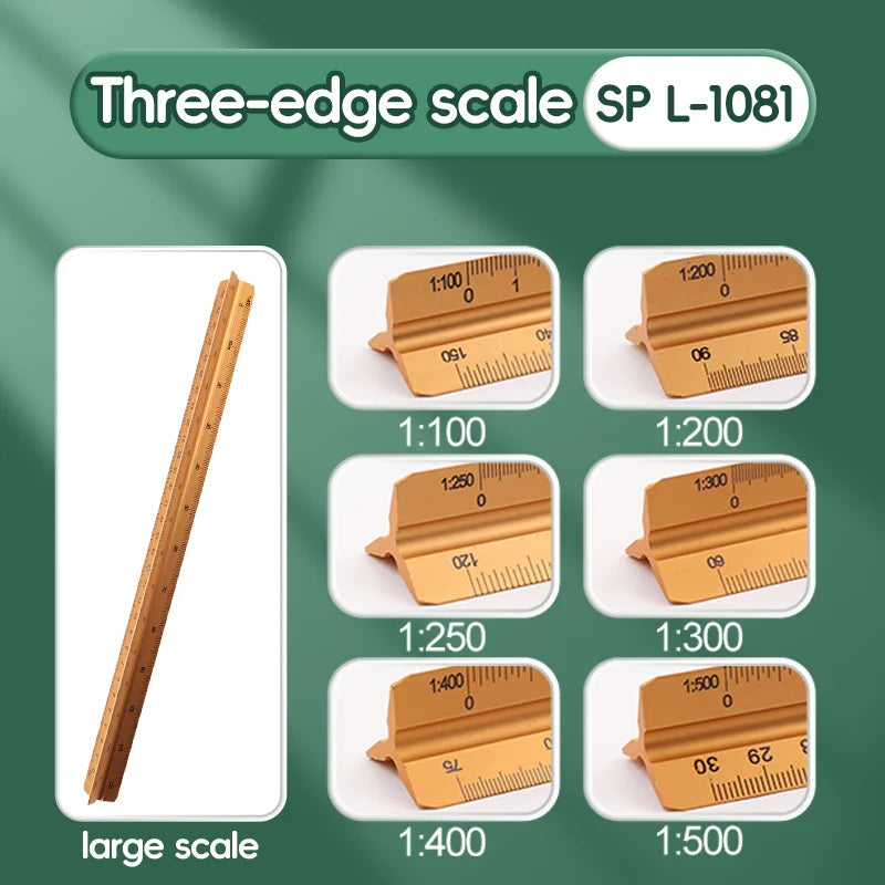 Space Ball 30cm Triangular Scale Ruler Metal Straight Ruler Metric Architect Engineer Accurate Drafting Measure Tool