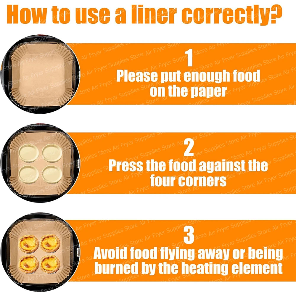 Air Fryer Square Baking Paper 20cm Air Fryer Parchment Paper Sheets for 5-8QT Basket Oven Steamer Microwave Airfryer Accessories
