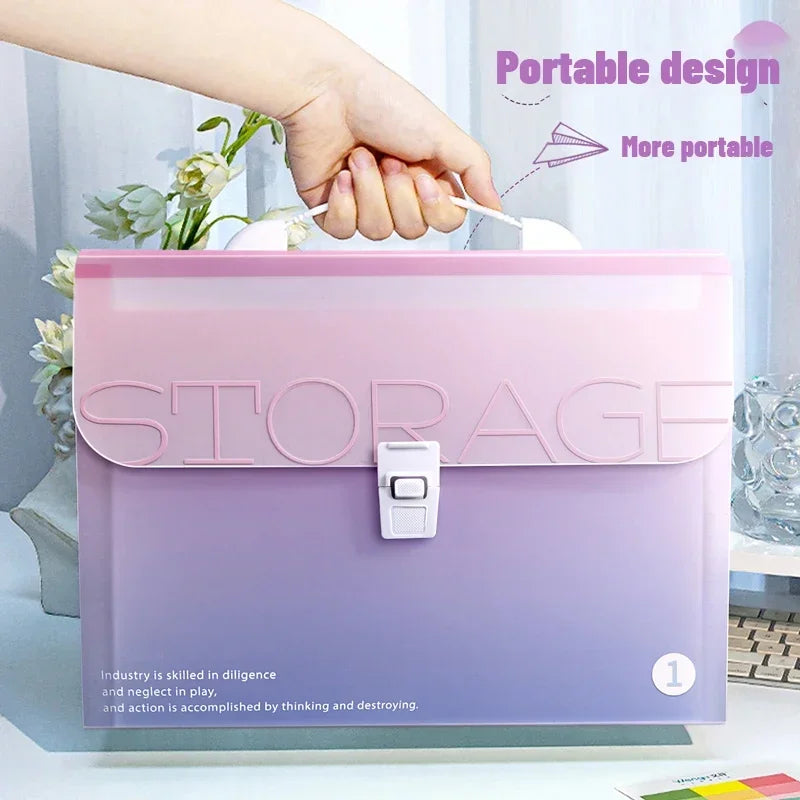Kawaii Gradient Color A4Portable Accordion Bag 13layer Folder Student Test Paper Storage Bag Large Capacity Information File Bag