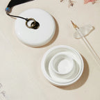 Medium Size Ceramic Ink Stone with Lid, Double Ring Moisturizing Anti-dry Ink Pot for Calligraphy Lovers Learning