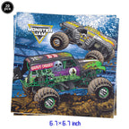 Monster Truck Party Supplies Disposable Tableware Plates Napkin Banner Tablecloth for Kids Boys 2nd Birthday Party Decorations