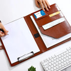 1PC A4 Size Texture PU Leather Multi-Functional Business Folder with Clip Pen Holder And Card Slots for Office Sales Bank Meetin