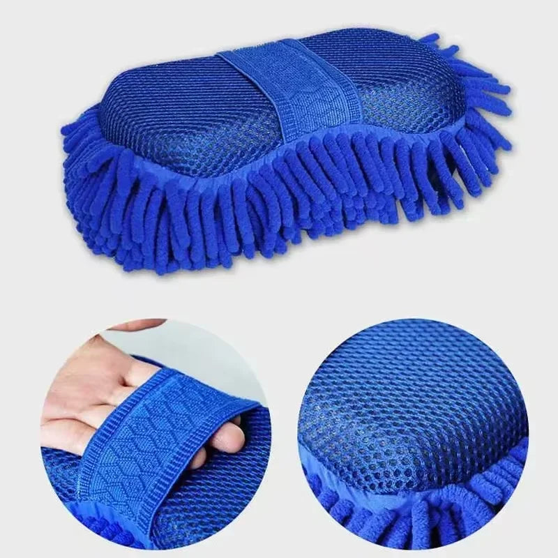 1/2Pcs Blue Microfiber Chenille Auto Cleaning Kit, Car Wash Sponge Pad Washing Glove Towel, Essential Auto Detailing Accessories