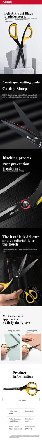 Deli 77757/6027 Stainless Steel Scissors 220mm/184mm Multi-function Household Office Tailor's Hand Scissors Cutting Paper Fabric