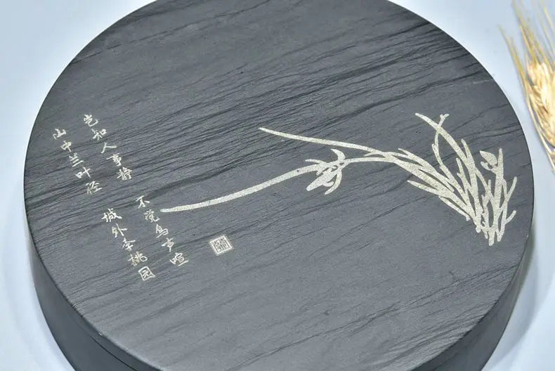 She Ink Slab With Lid Tai Chi Inkstone Water Grain Stone for Calligraphy Brush Writing Practice Painting Ink Grinding Stationery