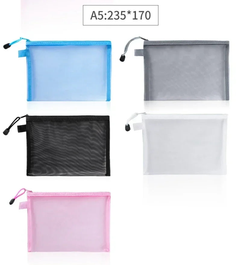 Transparent  A4/A5/A6 Mesh Zipper Pouch Clear Document Bag Book File Folders Stationery Pencil Case Storage Bags Makeup Pouch