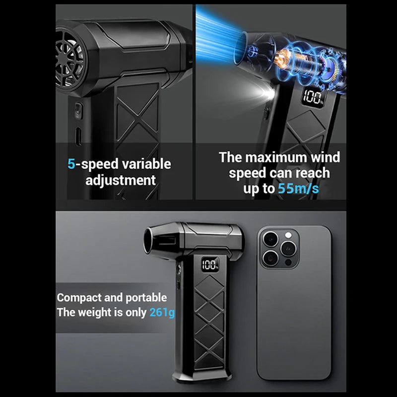 Upgrade 1000000RPM Turbo Jet Blower Violent Fan 5 Speed Powerful Air Blower Brushless Motor Rechargeable Handheld Blower Thrust
