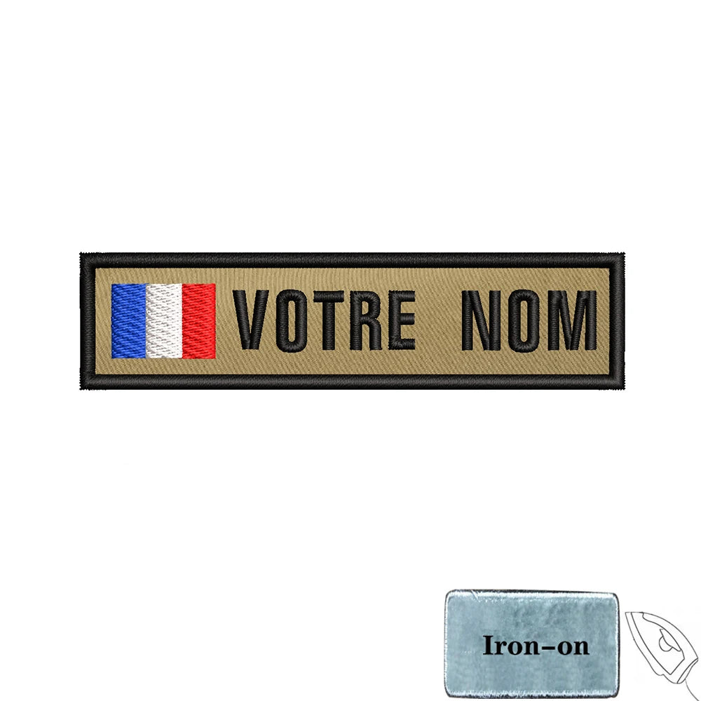1PC 10cmX2.5cm Custom Name Flag Patch Badge Khaki Iron On Or Hook Loop Netherlands Russia Lithuania France Italy Spain Israel