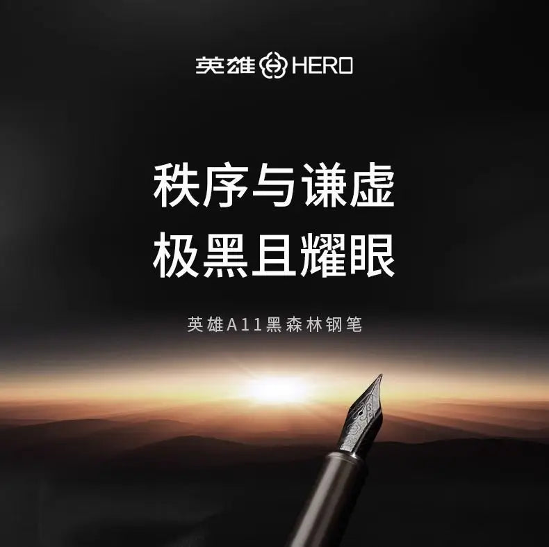HERO Black Forest Metal Fountain Pen Titanium Black Extra Fine Nib 0.38/0.5mm Students Practice Calligraphy Writing Gift Pen