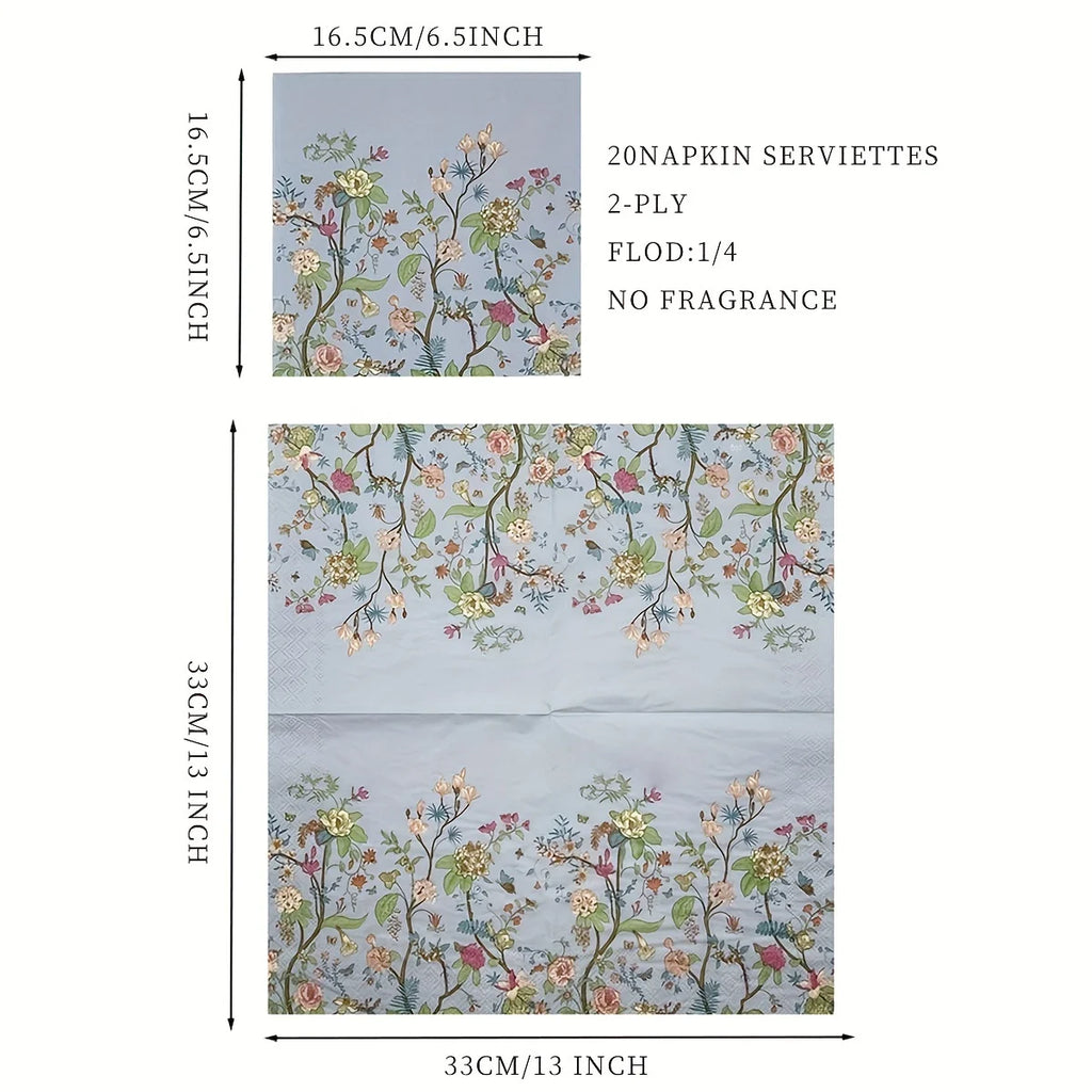 20pcs Vintage Wildflower Disposable Napkins for Parties, Weddings, Birthdays - 13x13 Inch, Perfect for Desserts & Celebrations