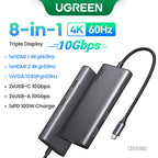 UGREEN Triple Display USB C HUB 10Gbps 4K HDMI Adapter 8-in-1 Splitter with HDMI DP USB3.2 PD 100W Dock for MacBook Pro Air PC