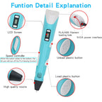 3D Pen 3D Printing Pen DIY Drawing Pen 200M PLA Filament Kids Birthday Kids Christmas Gift with Power Adapter Travel Storage Box