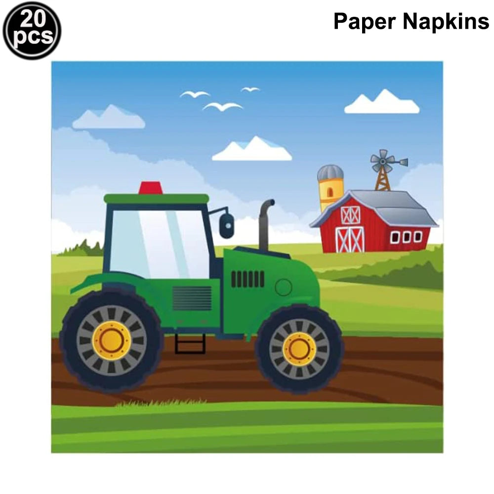  Green Tractor Birthday Party Supplies Farm Tractor Paper Plates Cup Napkins for Tractor Birthday Party Decoration Supplies