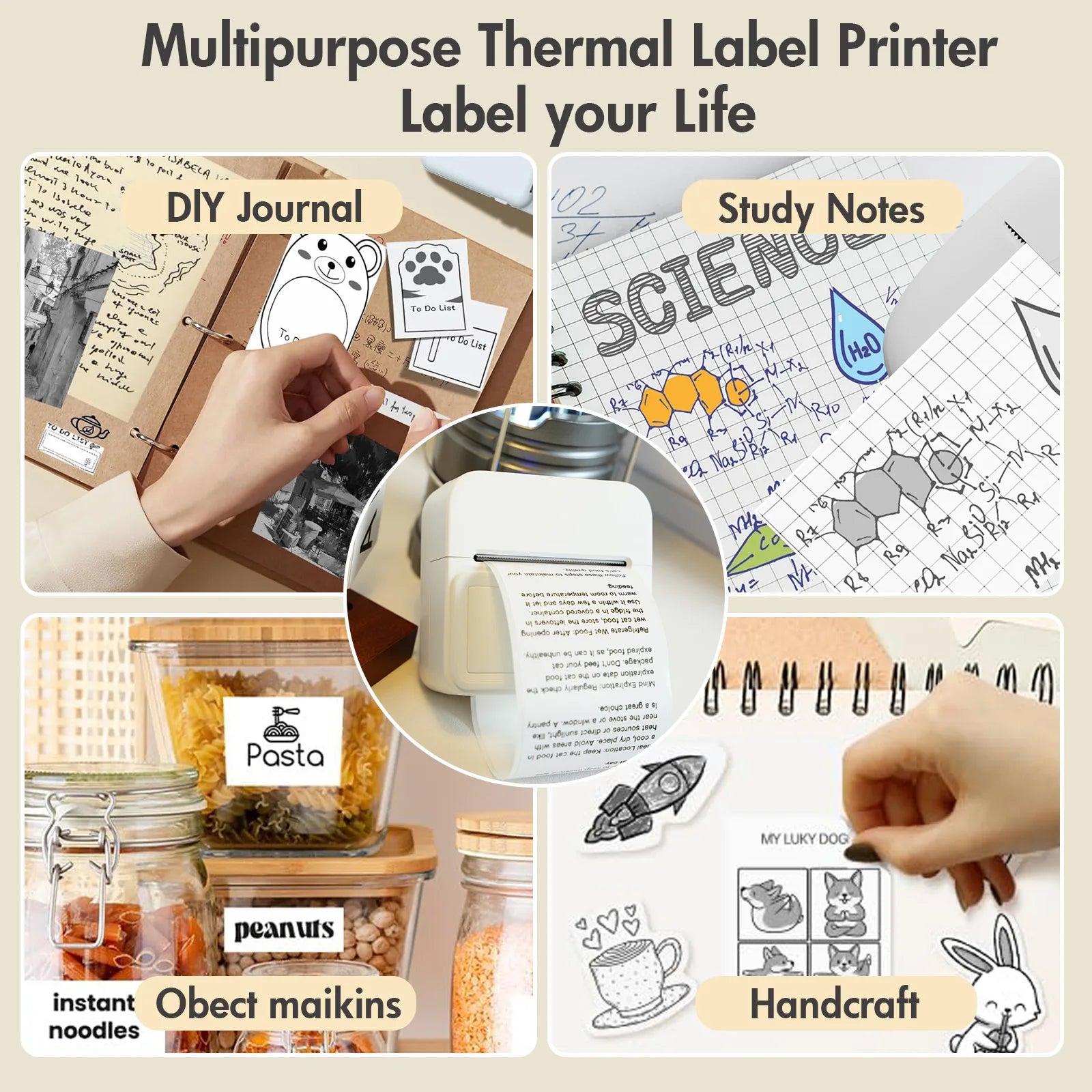 Inkless Thermal Label Printer Portable Bluetooth Pocket Label Maker Home Study with 1roll Stickable Label Paper PC Android IOS