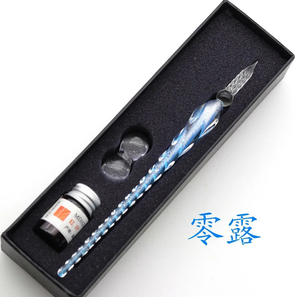 Crystal Glass Dipping Pen Gift Box Colorful Gold Powder Ink Signature Pen Set Creative Stationery Gifts For Friends Classmates