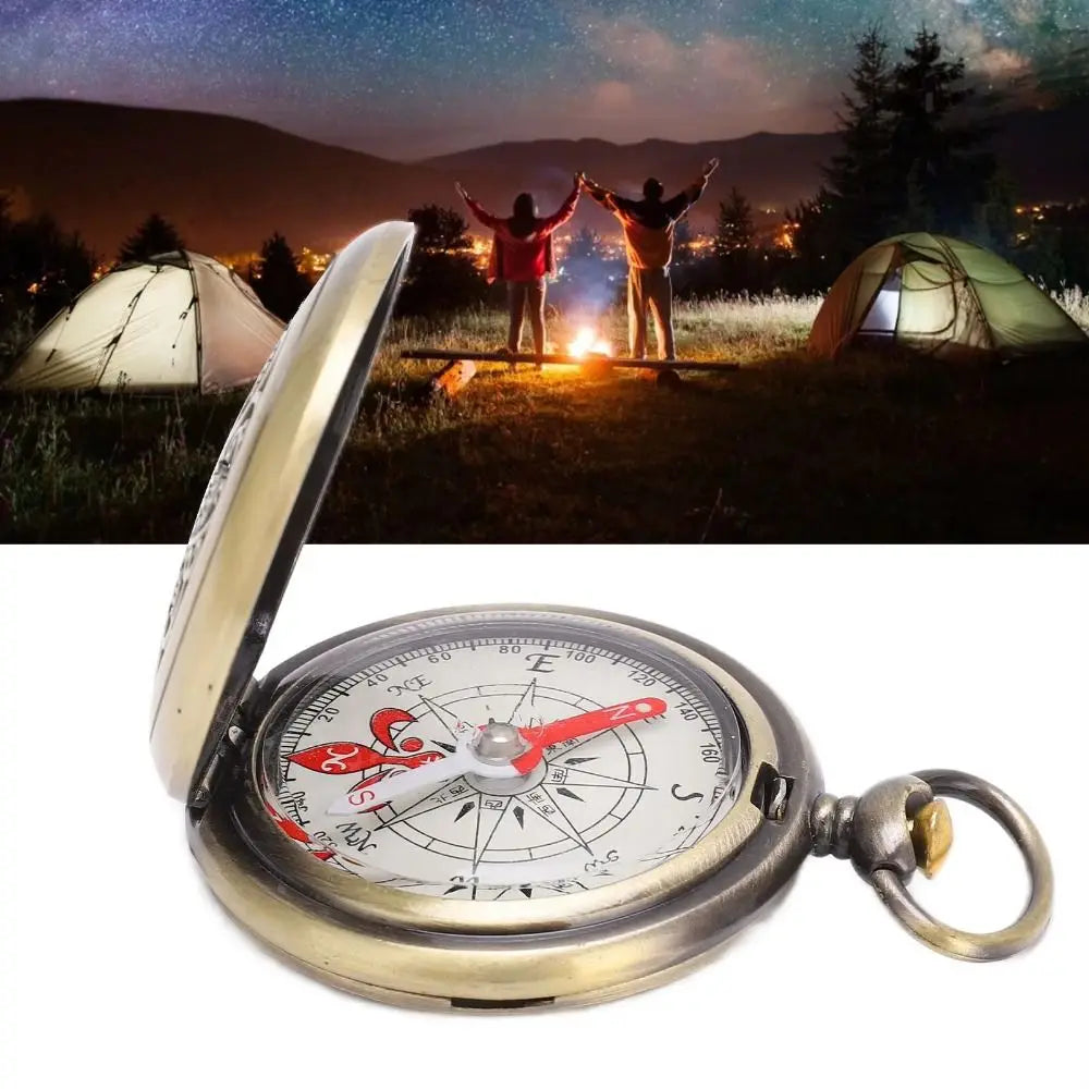 Brass Material Portable Pocket Compass Copper Gold Color Outdoor Compass Retro Style Luminous Display Camping Compass