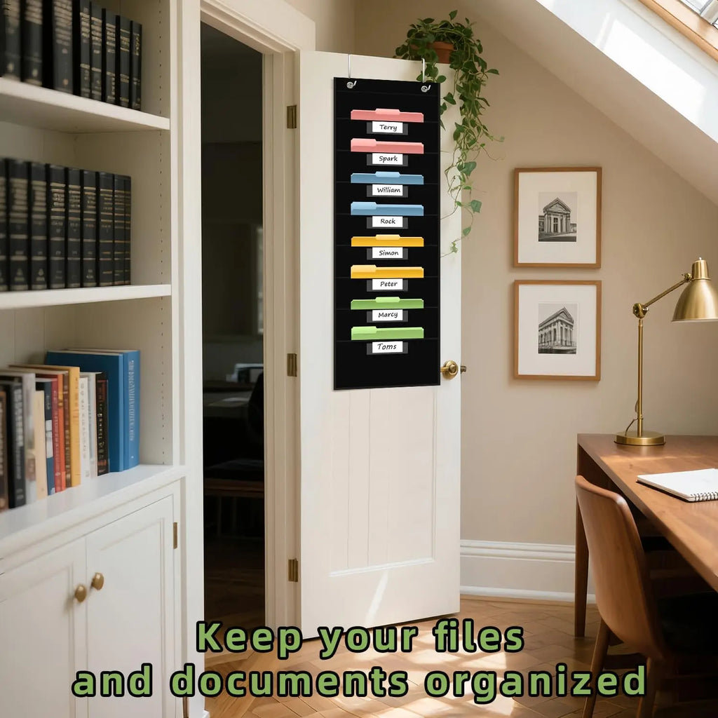 12 Pocket File Storage Chart Wall-Mounted Organizer with Hooks And Labels for  Office Organization Hanging Pocket Folder Rack