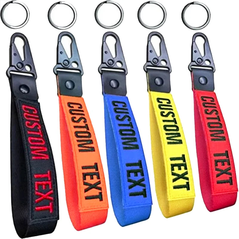 Personalized Keyrings Name Embroidered Keychain Wrist Strap Car Key Tag Custom
