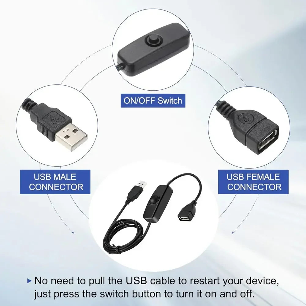 USB Cable Extension Cord Data Sync Charger With Switch ON/OFF Cable Extension USB 2.0 Male to Female Extension Extender Cable