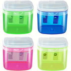 12pcs Pencil Sharpener, Large Barrel with Transparent Lid, Double Barrel with Lid Plastic Pencil Sharpener