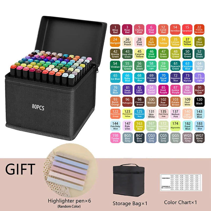 24-262 Colors Alcohol Drawing Markers Dual Tip Permanent Art Sketch Markers for Illustration School Supplied