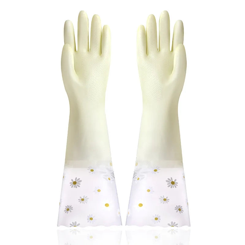 Waterproof Rubber Latex Velvet Gloves, Durable, Cleaning, Washing Clothes, Household, Kitchen, Winter