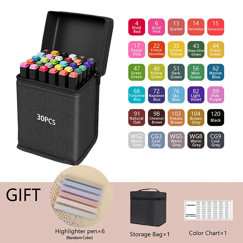 24-262 Colors Alcohol Drawing Markers Dual Tip Permanent Art Sketch Markers for Illustration School Supplied
