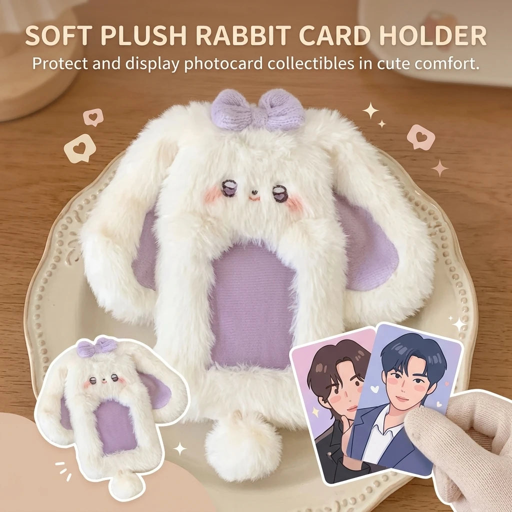 Cute Bunny Plush Photo Holder Student ID Card Holder Rabbit with Bowknot Design Photo Album Photo Protector Cover Gift for