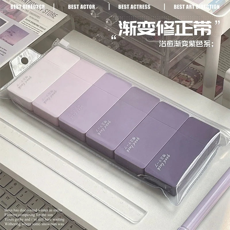 6 Pcs Gradient Purple Correction Tape Kawaii Large Capacity Correction Tape Student Prize Stationery School Supplies