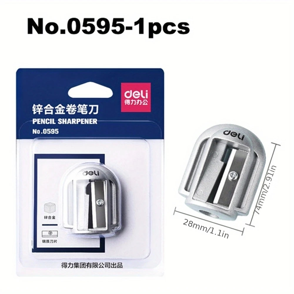 1/2Pcs Deli Zinc Alloy Pencil Sharpener Silver Metal Sharpener School Office Sharpener Stationery Supplies