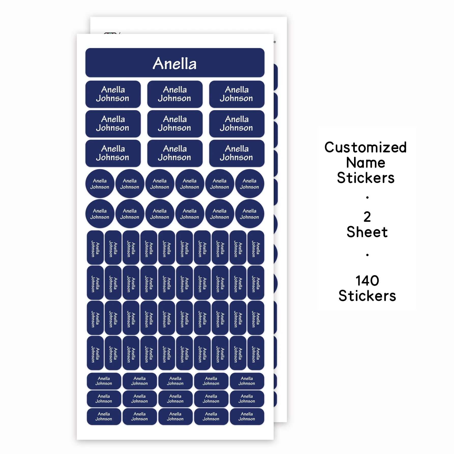 140PCS Personalized Name Stickers Custom Labels, Waterproof Vinyl Name Tags for School Supplies, Bottles, Lunch Boxes