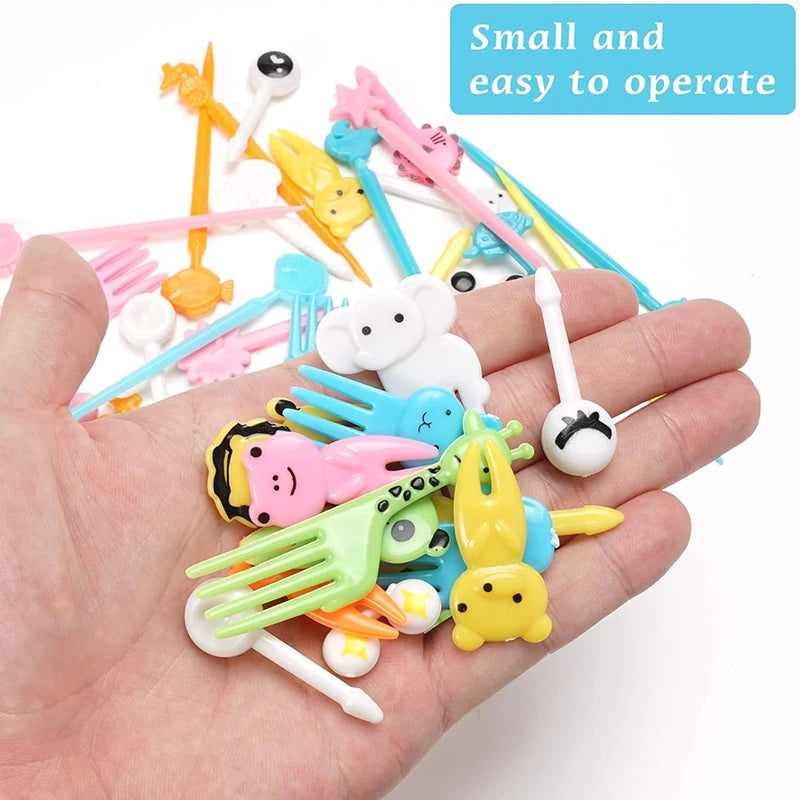 Mini Fruit Forks For Children Kids Cute Animal Food Picks Snack Toothpicks With Vegetable Cutter Set Silicone Lunch Box Dividers