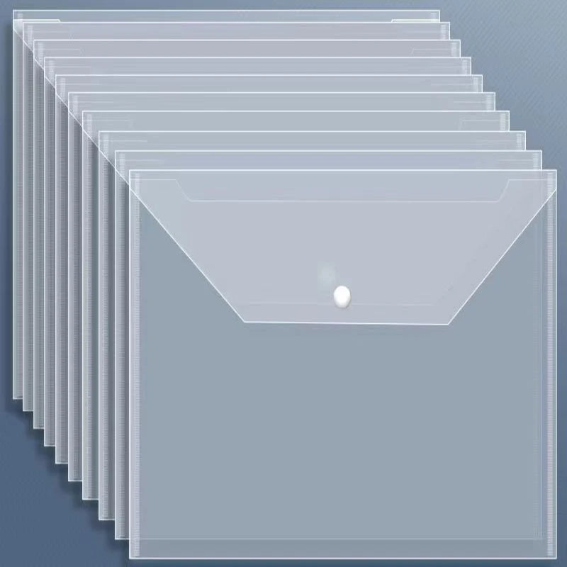 20Pcs A4 Size Plastic EnvelopeTransparent Reusable Poly Envelope Waterproof Folder with Buttons  for School Office Suppli