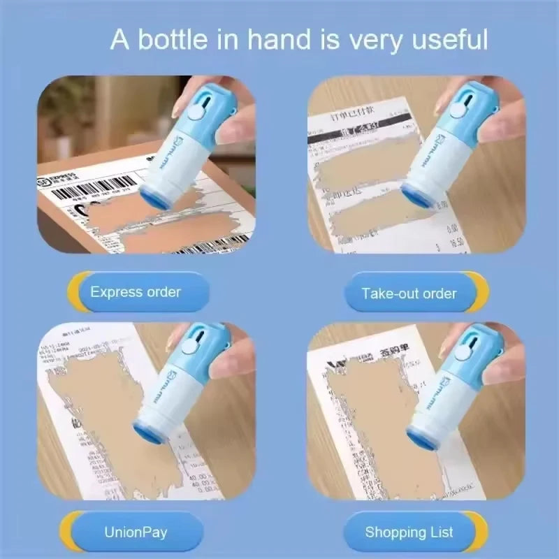2 in 1 Thermal Paper Correction Fluid with Unboxing Knife Durable Home Anti Peep Identity Protection Fluid Eraser Stamp