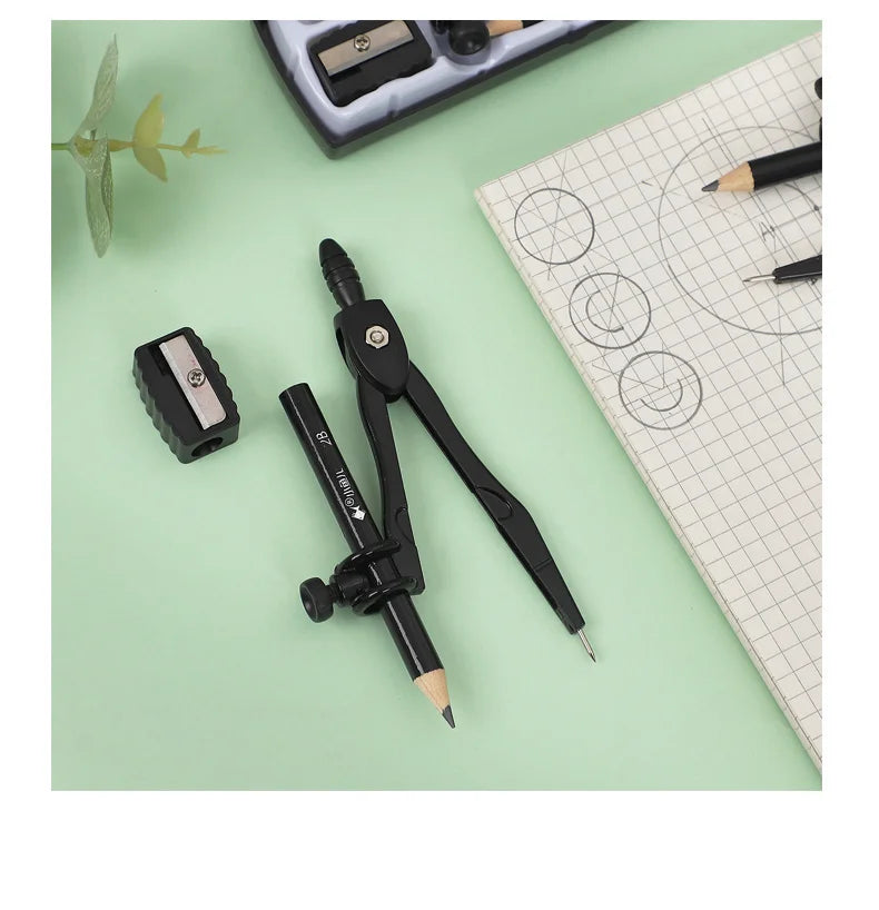 JIANWU Black Metal Compass Geometry Set Zinc Alloy Multifunction-clip Pen Compass Writing Drawing Tools School Office Stationery