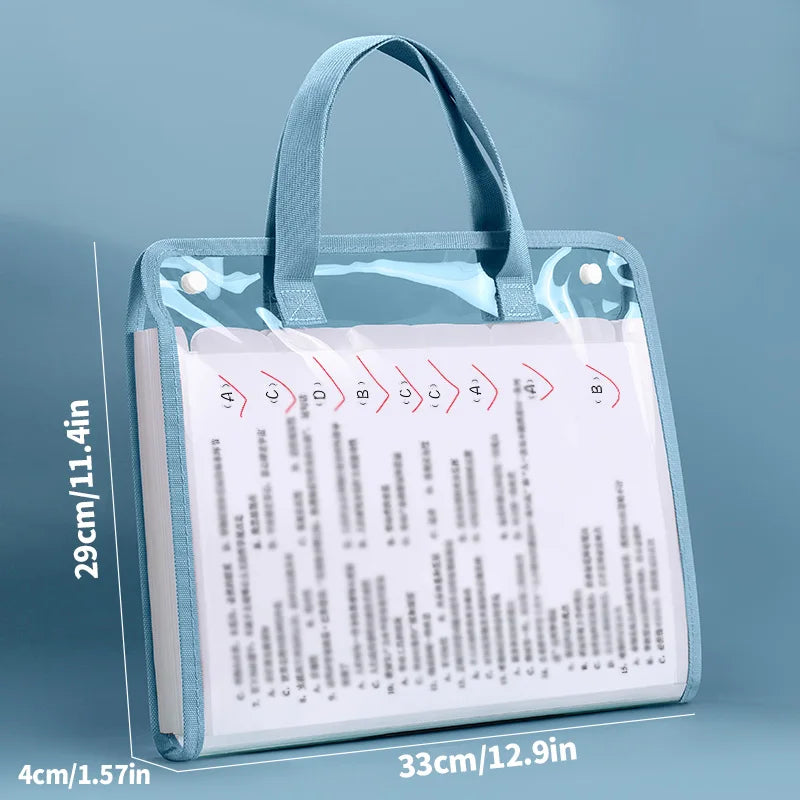 HUAJIE A4 Transparent Accordion File Bag, Waterproof Snap Folder for Students, Large Capacity Handheld Document Organizer