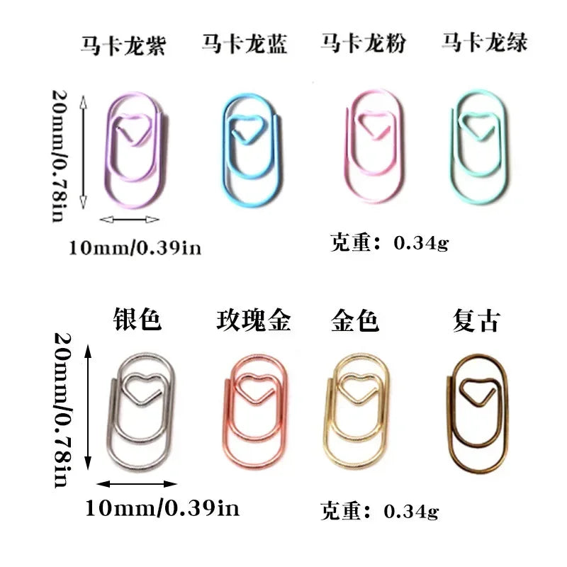 30pcs/pack Colorful Multi Shaped Heart-shaped Paper Clips, Colorful Macaron Mini Shaped Paper Clips