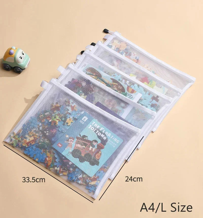 Transparent  A4/A5/A6 Mesh Zipper Pouch Clear Document Bag Book File Folders Stationery Pencil Case Storage Bags Makeup Pouch