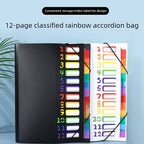 A4 12-Pocket Rainbow Accordion File Folder, Elastic Band Expanding Document Organizer with Index Tabs for School Office