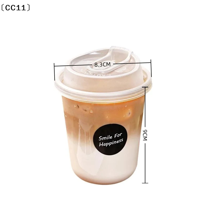 10pcs Transparent Coffee Cups With Lids U-shaped Disposable Cups For Hot Drink Milk Tea Takeaway Beverage Cups〔CC11〕