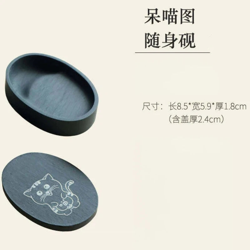 She Inkstone with Lid Antique Chinese Ink Stone for Calligraphy Writing and Traditional Painting Practice Natural Rock Inkstone