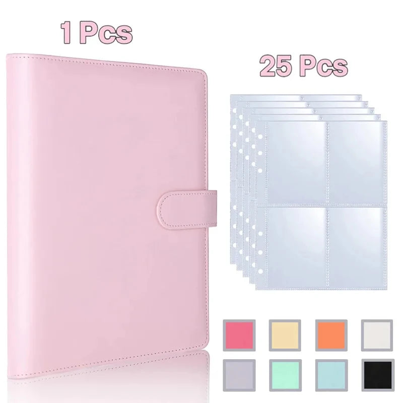 A5 Notebook Photocard Binder with 4 Pockets Sleeves, 6 Ring  PU Leather Binder Loose Leaf Personal Organizer Photo Binder Book