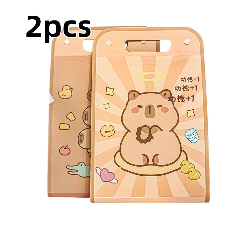 Vertical Accordion File Folder with Capybara Cartoon Print, Large Capacity for Test Papers, Student Tote Bag with Handle