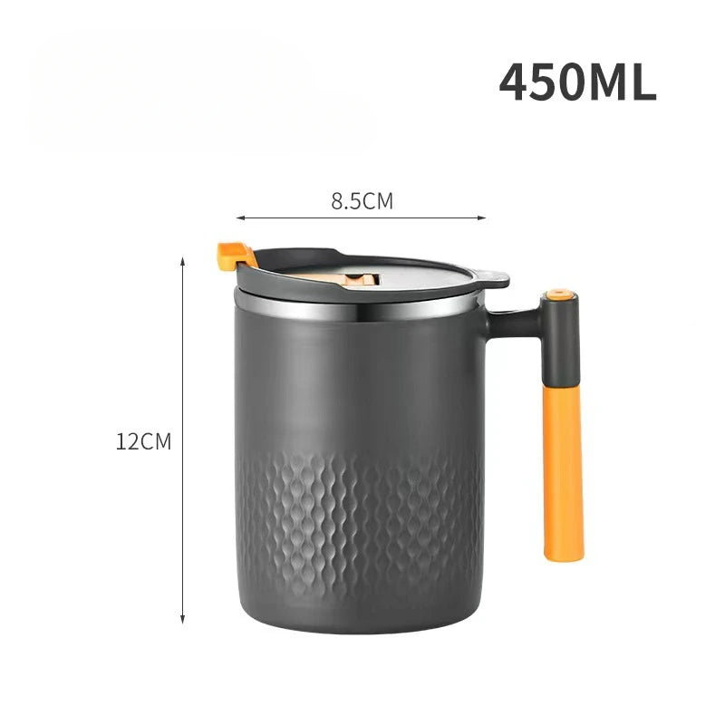 450ml Double Wall Stainless Steel Coffee Mug Heat-Resistant & Anti-Scalding 304 Steel Thermos Cup with Handle & Leak-Proof Lid