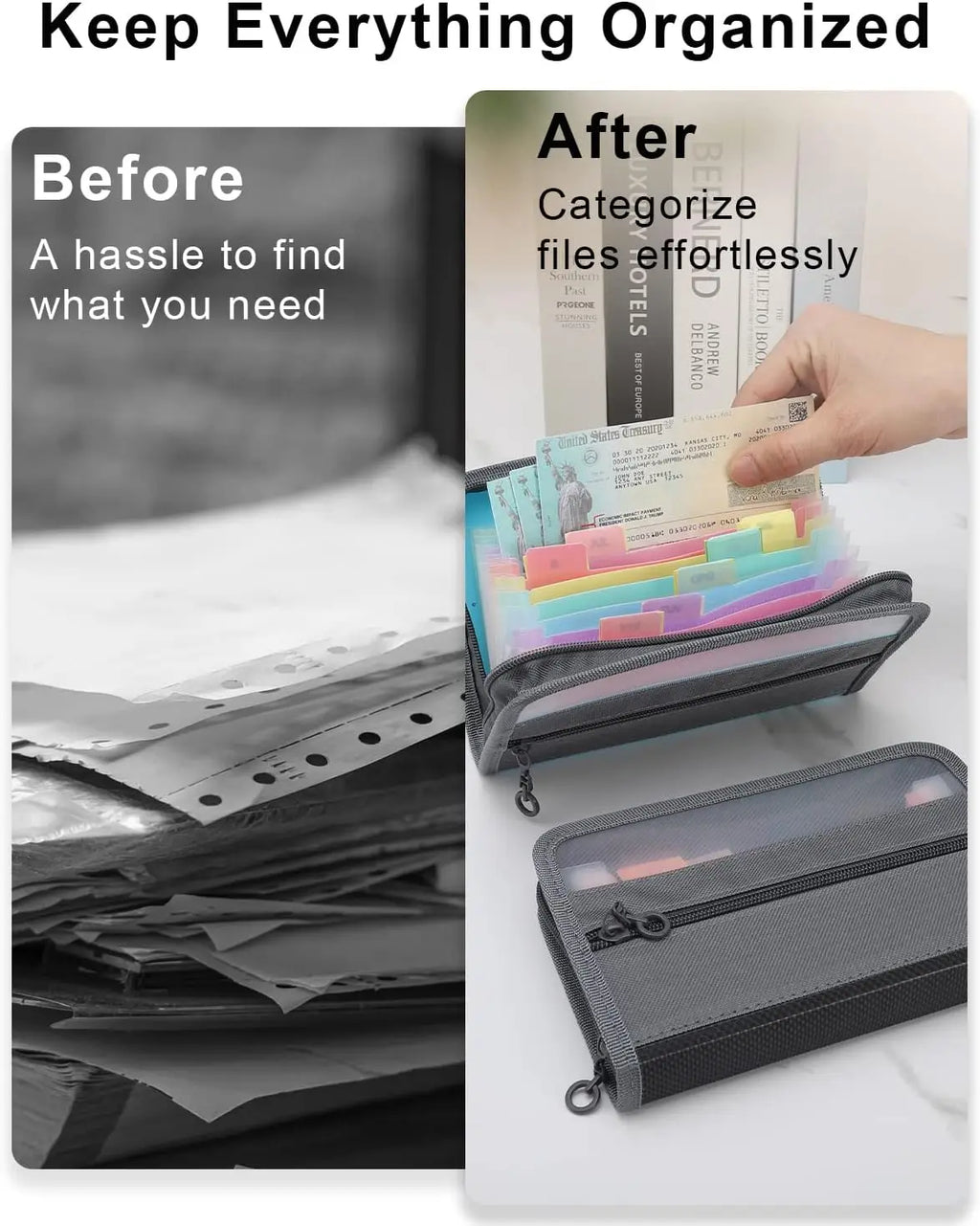 Small Accordion A6 File Organizer with Safe Zipper, 13 Pocket Expanding File Folder with Front Pencil Pouch