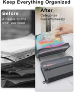 Small Accordion A6 File Organizer with Safe Zipper, 13 Pocket Expanding File Folder with Front Pencil Pouch