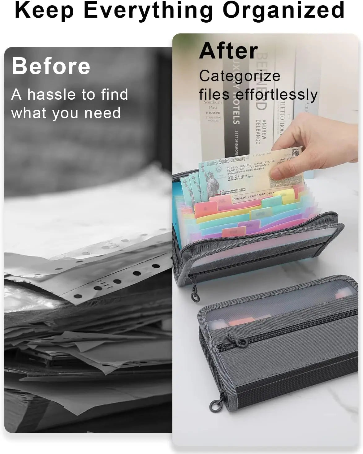Small Accordion A6 File Organizer with Safe Zipper, 13 Pocket Expanding File Folder with Front Pencil Pouch
