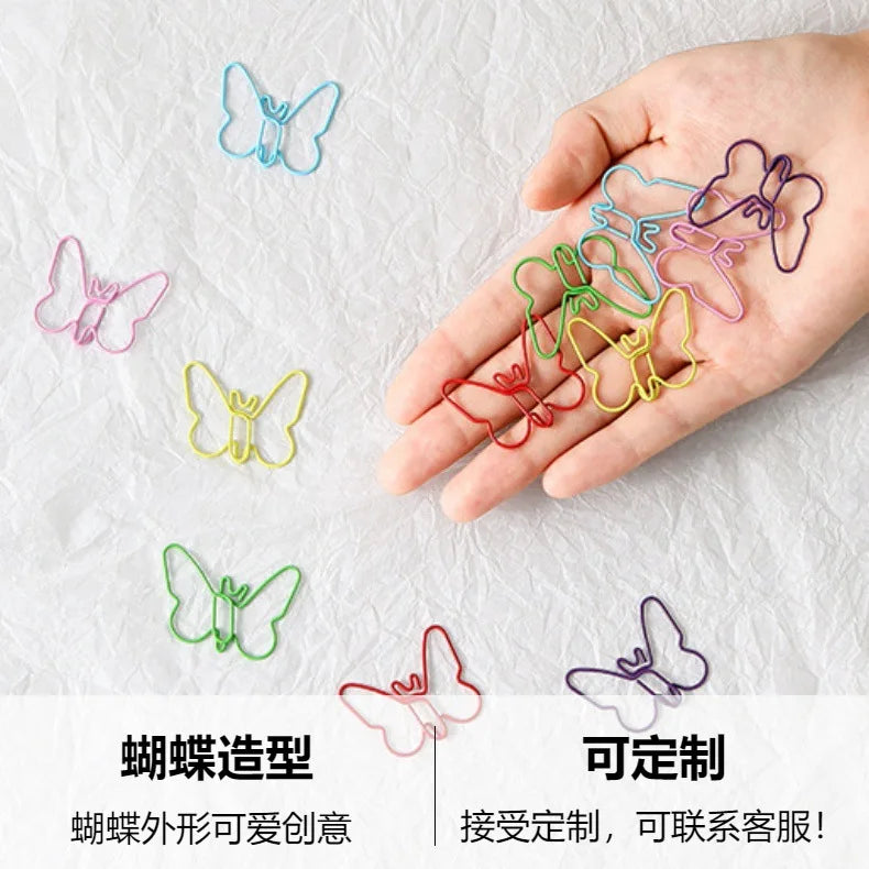 30/50pcs Metal Material Butterfly Shape Paper Clips Macaron Colors Kawaii Cute Bookmark Clip Stationery Office School Supplies